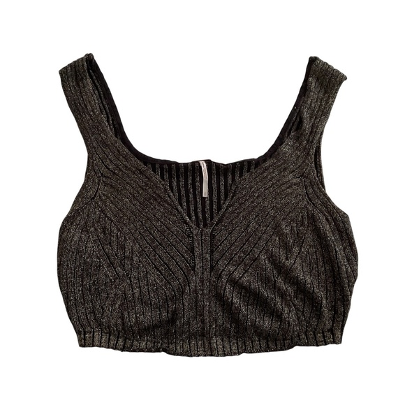 Free People Brami Tank Top Sz S Gold Metallic Ribbed Cropped Cami Relaxed Chic - Picture 1 of 7